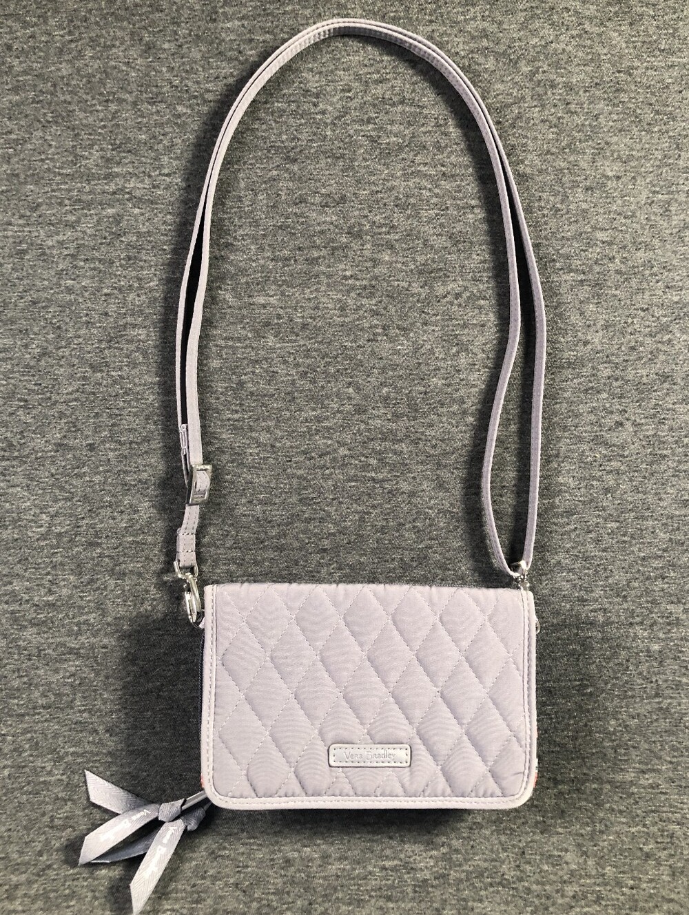 Vera Bradley Quilted Grey Crossbody with Ribbon Tassel NWOT